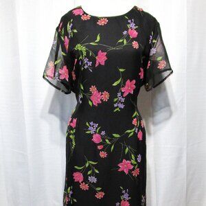 Vintage Kathie Lee Collection Floral Maxi Dress Short Sleeves Pink Lilac Flowers